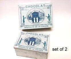 BoxMetal Rect. Chocolat Set of 2  GreyBlue