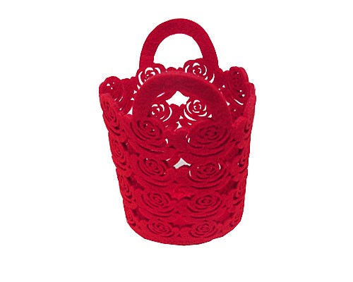 Felt flower & butterfly basket red