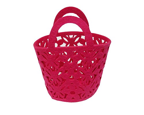 Felt flower & butterfly basket fuchsia