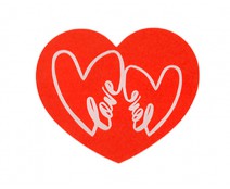 Double Hearts Label 500pcs on rol red/white