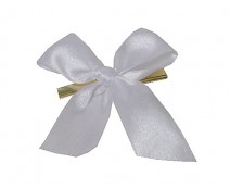 Bow ready made No 000 double face satin 25mm clipband 60mm white 