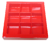 Windowbox 100x100x19mm 9 division rouge laqué 
