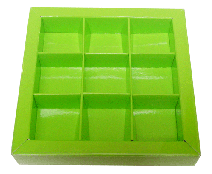 Windowbox 100x100x19mm 9 division vert pomme laqué 